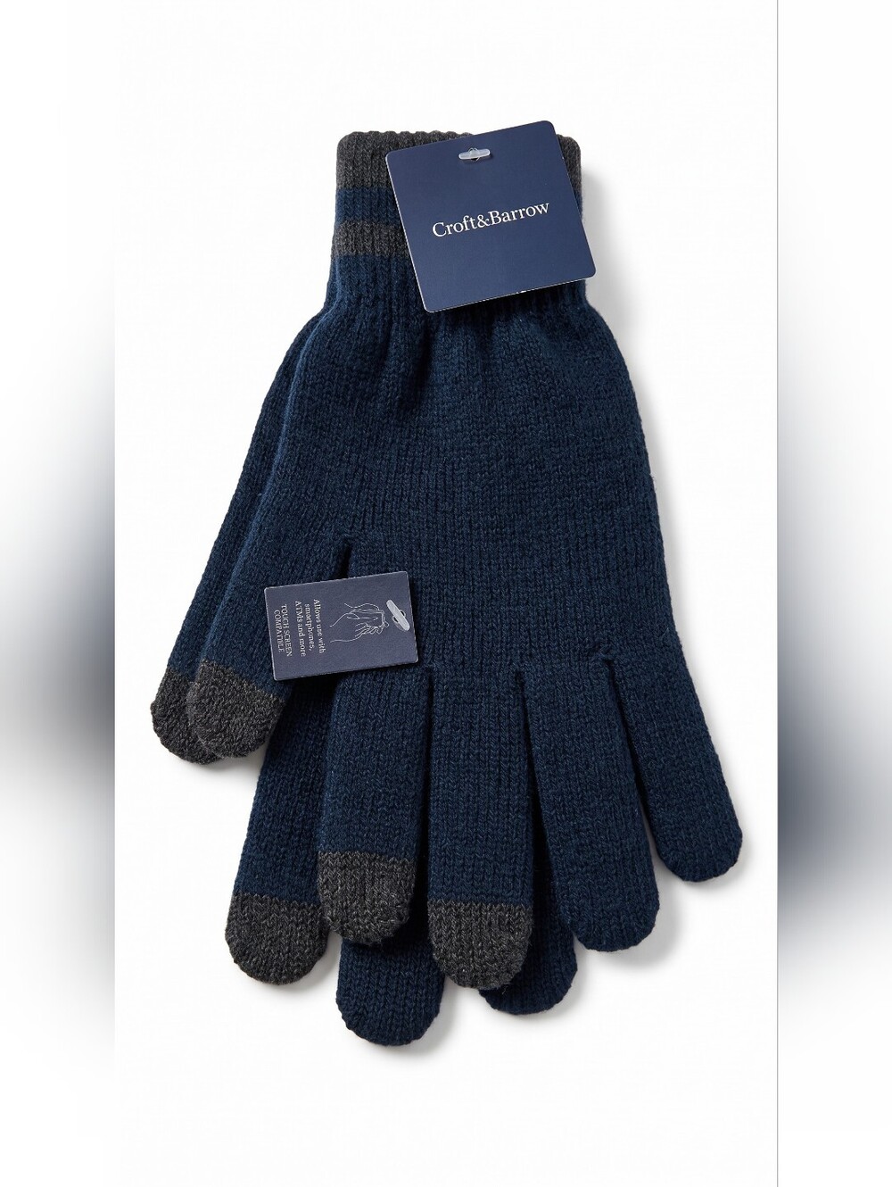 Croft & Barrow Men's Navy Knit Touchscreen Gloves with Green Tips